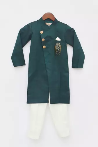 Green Silk Ajkan and Pant