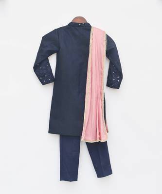 Blue Silk Ajkan with Pant and Pink Stole 5