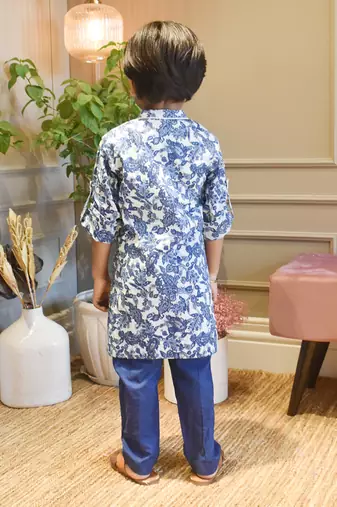 Blue Cotton Print Kurta and Blue Pant