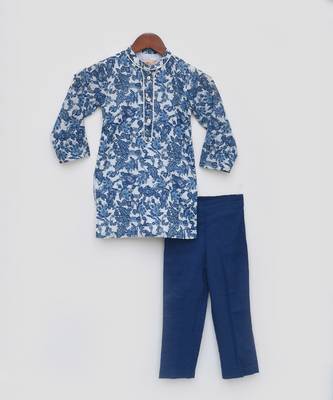 Blue Cotton Print Kurta and Blue Pant 3