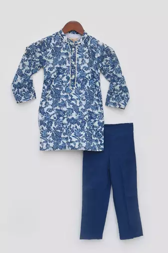 Blue Cotton Print Kurta and Blue Pant