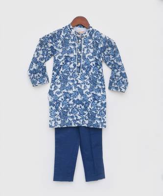 Blue Cotton Print Kurta and Blue Pant 4