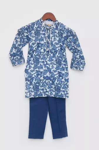 Blue Cotton Print Kurta and Blue Pant