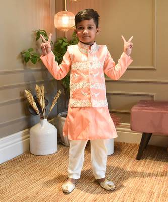 Peach Silk Kurta Jacket and Chudidar 1