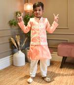 Peach Silk Kurta Jacket and Chudidar