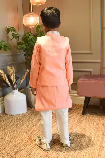 Peach Silk Kurta Jacket and Chudidar