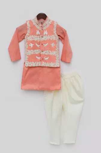 Peach Silk Kurta Jacket and Chudidar