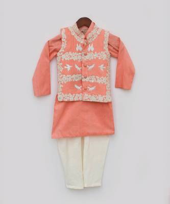 Peach Silk Kurta Jacket and Chudidar 4