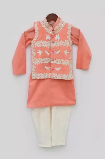 Peach Silk Kurta Jacket and Chudidar