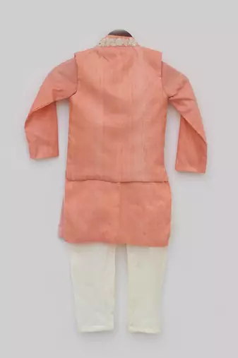 Peach Silk Kurta Jacket and Chudidar