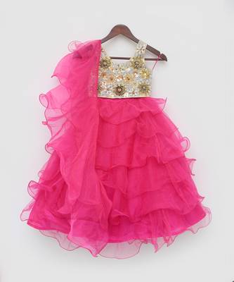 3D Flowers Choli and Pink Organza Layers Lehenga 2