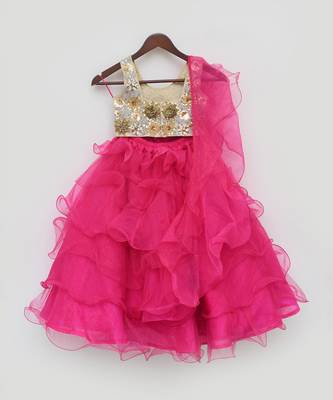 3D Flowers Choli and Pink Organza Layers Lehenga 3