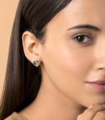 Green Amethyst And Diamond Heart Studs In 14KT Yellow Gold