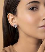 Blue Topaz And Diamond Heart Studs In 14KT Yellow Gold