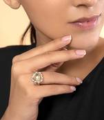 Green Amethyst And Diamond Heart Ring In 14KT Yellow Gold