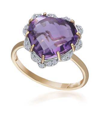 Amethyst And Diamond Heart Ring In 14KT Yellow Gold 2
