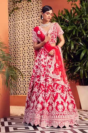 Red Slash Lehenga