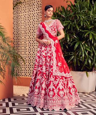 Red Slash Lehenga 1