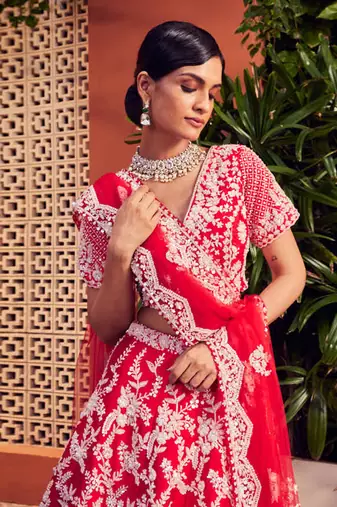 Red Slash Lehenga