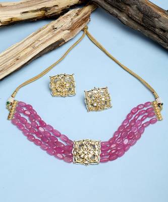 Pink Kundan Choker with Kundan Studs 1
