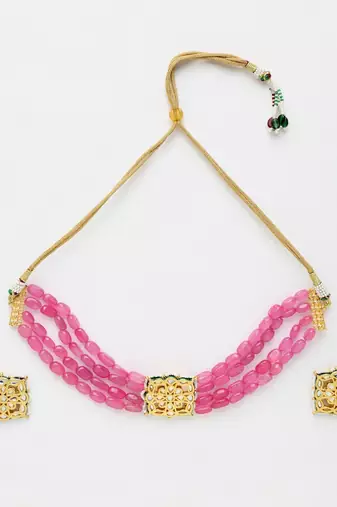 Pink Kundan Choker with Kundan Studs