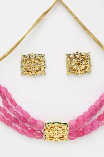Pink Kundan Choker with Kundan Studs