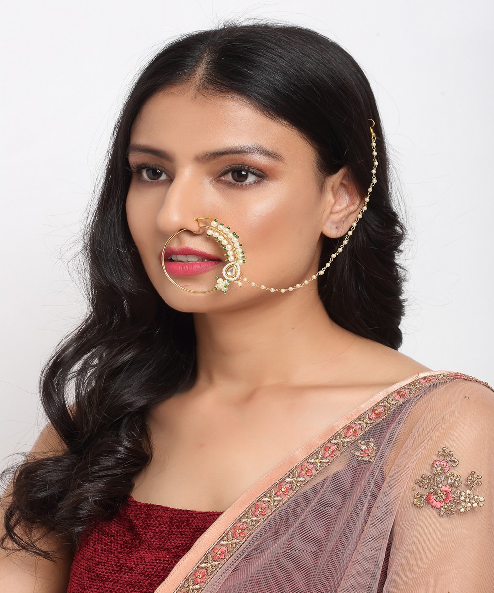 Buy Maharani Kundan Nose Ring Online for Women by Ruby Raang