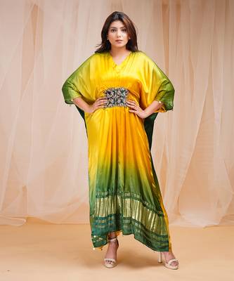 4D DYEING OF BRIGHT YELLOW AND GOLF GRRENKAFTAAN 1
