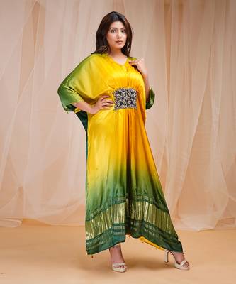 4D DYEING OF BRIGHT YELLOW AND GOLF GRRENKAFTAAN 3