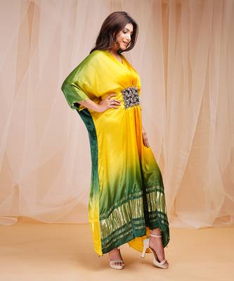 4D DYEING OF BRIGHT YELLOW AND GOLF GRRENKAFTAAN 4