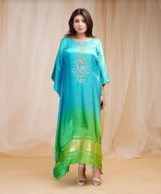 4D DYEING OF CORAL BLUE AND BRIGHT GREENKAFTAAN 1