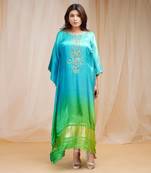 4D DYEING OF CORAL BLUE AND BRIGHT GREENKAFTAAN