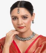 Silver Kundan Choker with Earrings and Maang Tikka
