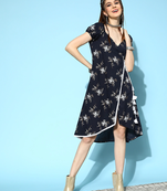 Blue printed cotton long-dresses