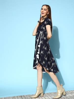 Blue printed cotton long-dresses 2