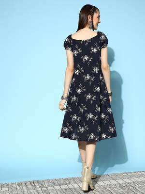 Blue printed cotton long-dresses 3