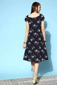 Blue printed cotton long-dresses