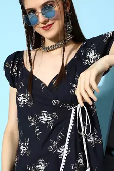 Blue printed cotton long-dresses