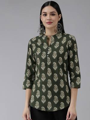 Green printed cotton cotton-tops 1