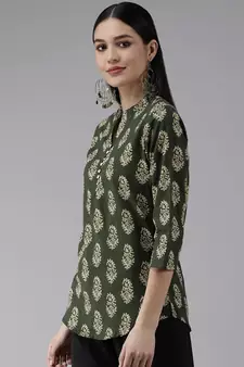 Green printed cotton cotton-tops
