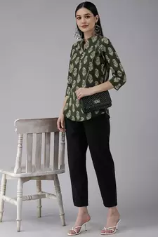 Green printed cotton cotton-tops