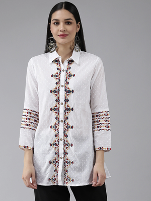 White embroidered blended cotton cotton-tops 1