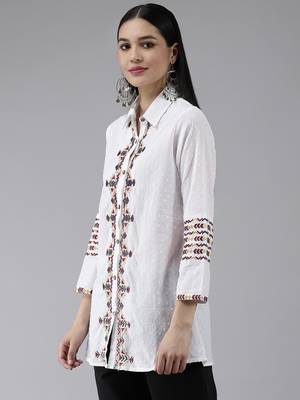 White embroidered blended cotton cotton-tops 2