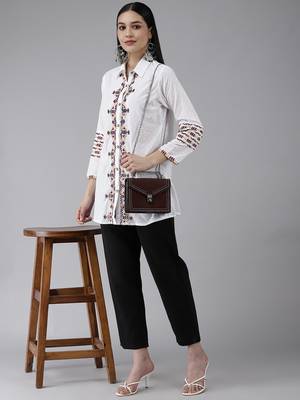 White embroidered blended cotton cotton-tops 5