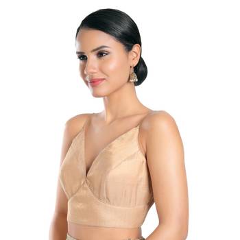 Salwar Studio Women's Rose Gold Tissue Readymade Saree Blouse 3