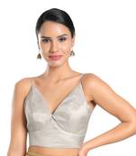 Salwar Studio Women's Silver Tissue Readymade Saree Blouse
