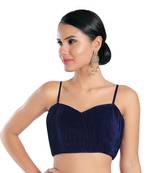 Salwar Studio Women's Navy Blue Satin Crush Readymade Saree Blouse