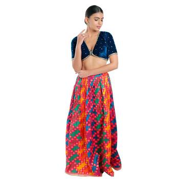 Salwar Studio Women's Cobalt Blue Velvet Readymade Saree Blouse 4