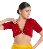 Salwar Studio Women's Red Velvet Readymade Saree Blouse