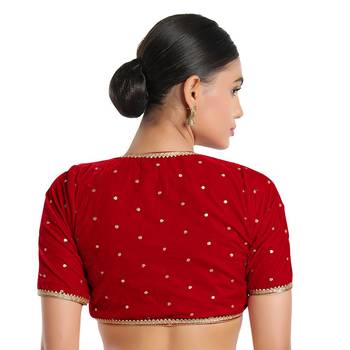 Salwar Studio Women's Red Velvet Readymade Saree Blouse 2